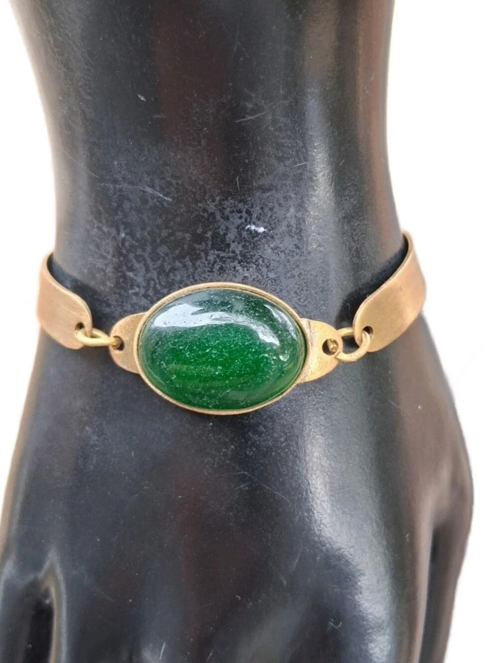 Vintage Green Aventurine Gemstone Jewelry Set Gold Tone Necklace Ring Bracelet